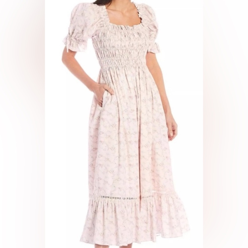 ANTONIO MELANI x Born on Fifth Pastel Floral Smocked Puff sleeve Dress